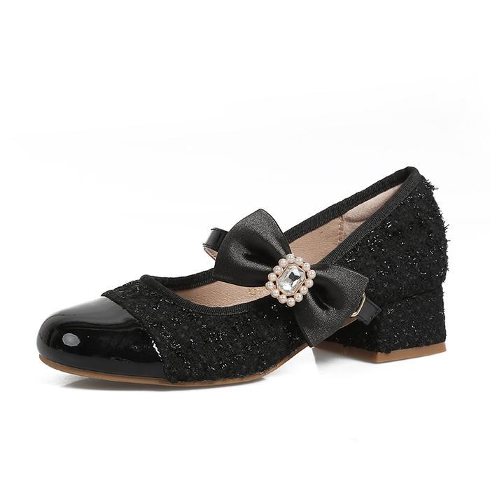 PROMO  COLINE CLN-2851 Tweed Hak Tahu Wanita  #C1238 Shoes Heels High - CLN-2851#BLACK, 36