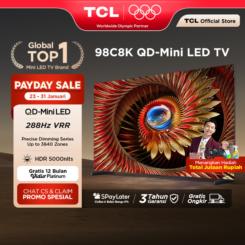 TCL 4K QD-Mini LED 98 Inch C8K - up to 3840 Dimming Zone - 5000 Nits - 288Hz VRR (Model: 98C8K)
