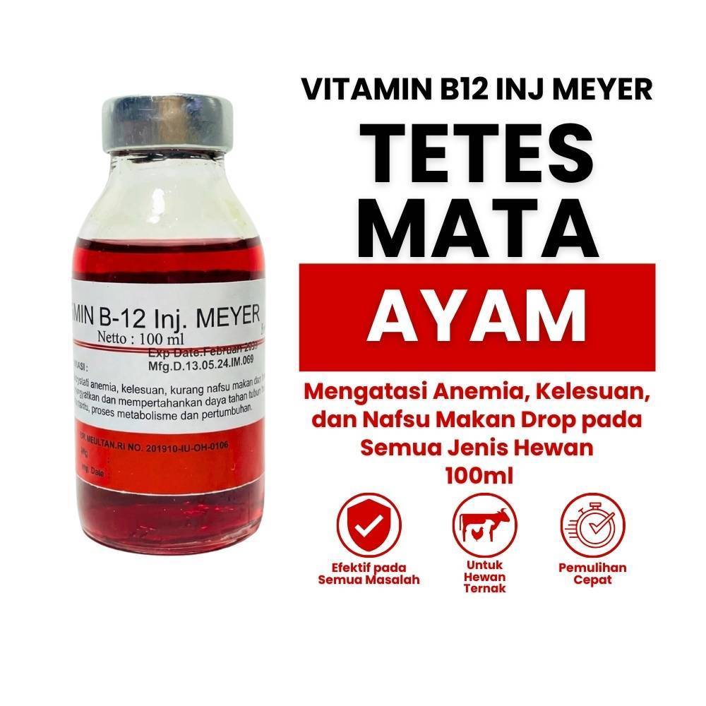 Vitamin B.12 Inj Meyer 100 ml - B-12 Injeksi - Meningkatkan Daya Tahan Tubuh Hewan - B.12 untuk Tern
