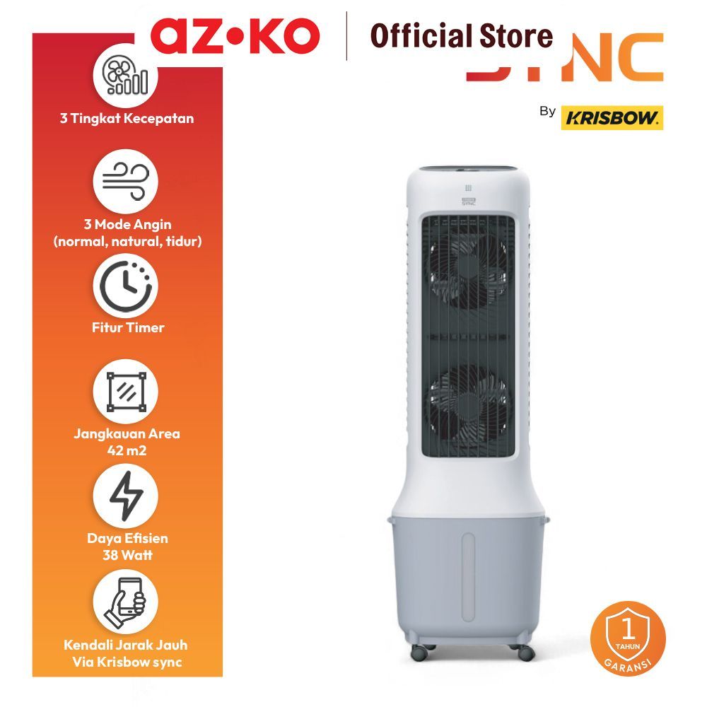 AZKO Krisbow Sync 10 ltr Smart Air Cooler 1300Cmh - Putih Kipas Angin Pendingin Ruangan Evaporatif P