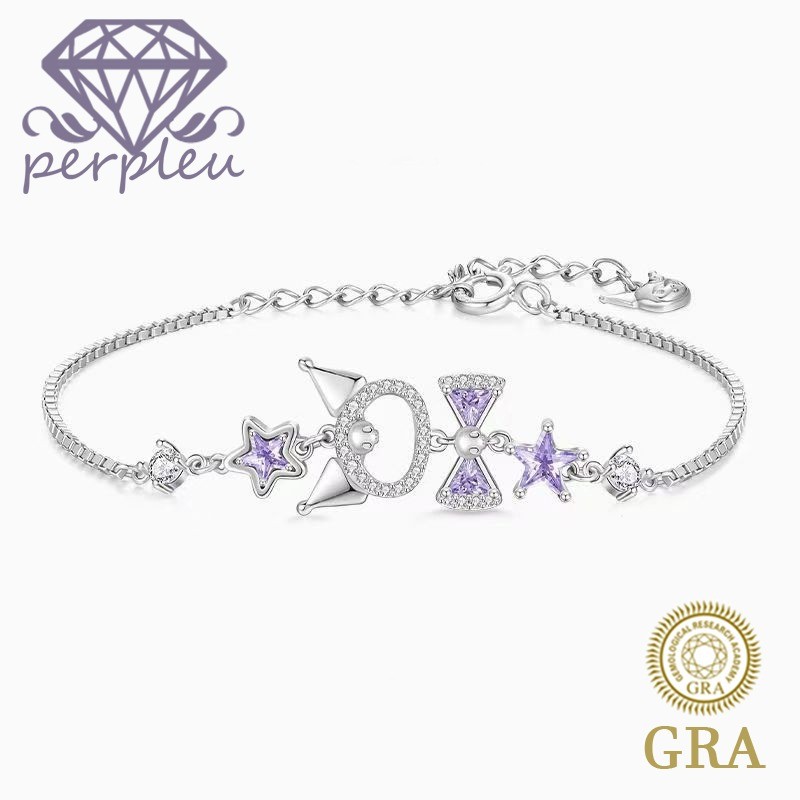 Sertifikat GRA Gratis Gelang Moissanite Berkilau Kuromi Ungu Untuk Wanita