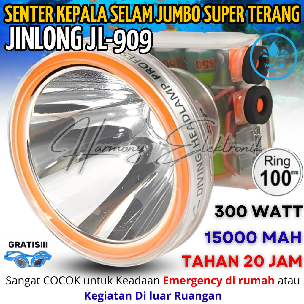 gebyar promo Senter Kepala Super Terang ring 100 JinLong 300w JINLONG JL-909 cahaya putih - JINLONG 