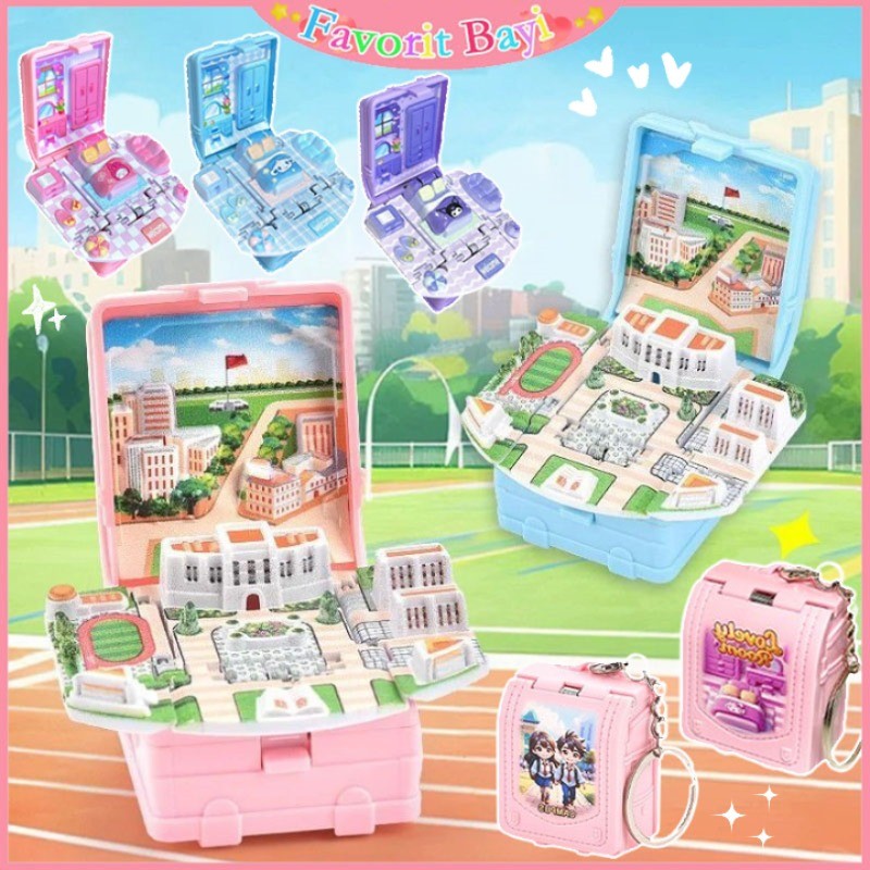 Gantungan Kunci Lipat Pop-Up 3D / Gantungan Kunci Arsitektur Miniatur / Gantungan Kunci Tas Sekolah 