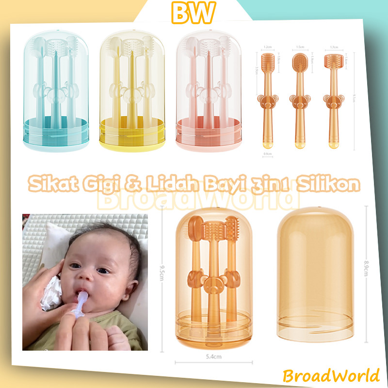 Pembersih Mulut Bayi 3in1 Silikon - Sikat Gigi & Lidah Newborn dengan Gagang Nyaman, Mudah Dibersihk