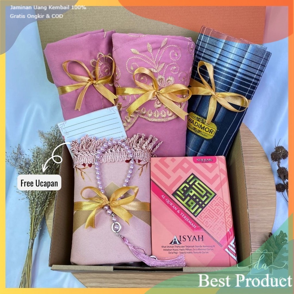 HAMPERS MUKENA KATUN BORDIR  ALAT SHOLAT SET SESERAHAN KADO WEDDING HAMPERS MUKENA KATUN BORDIR PREM