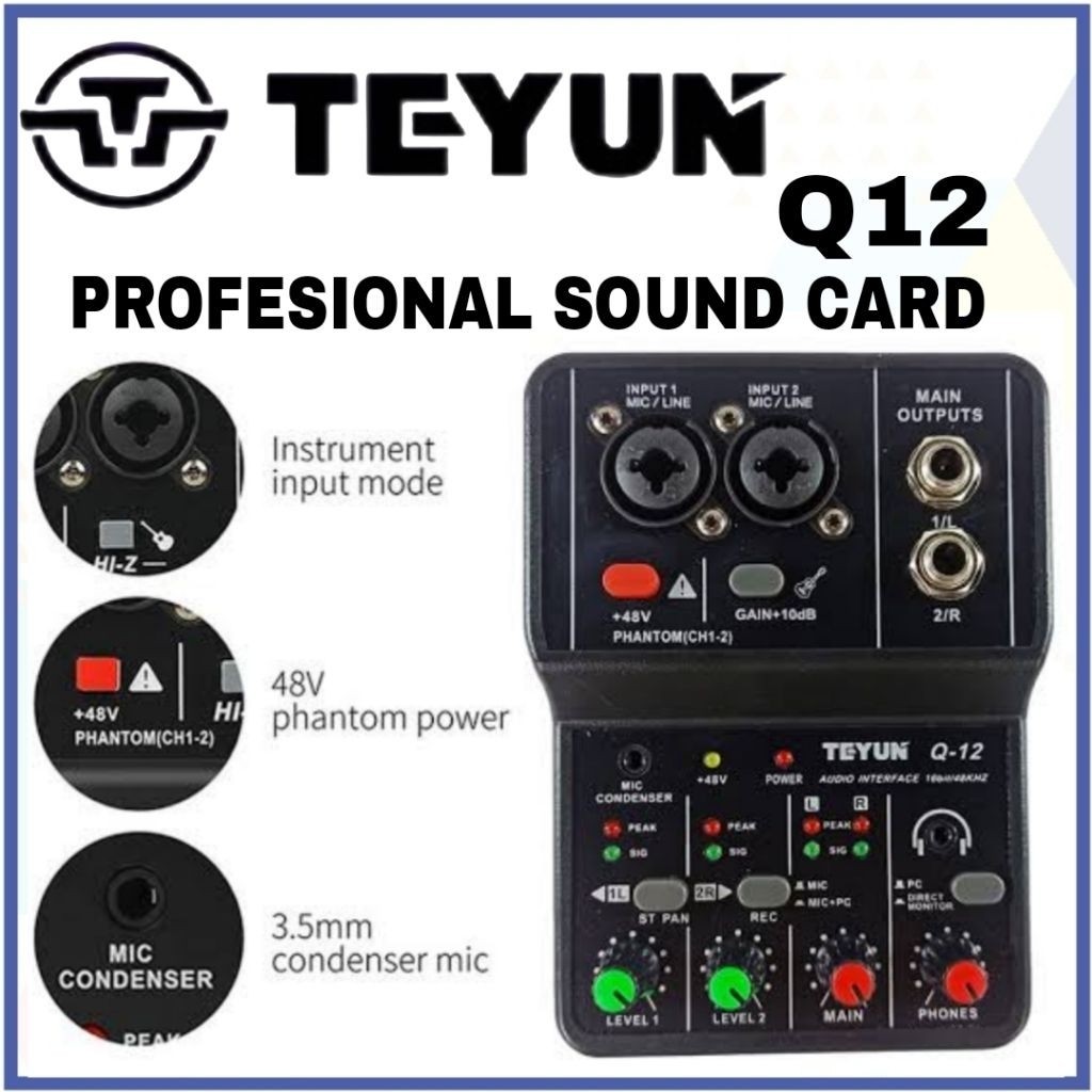 Soundcard Teyun - Mixer Mini - Teyun Q12 Sound Card Mini USB Portable 2 Way Mixer