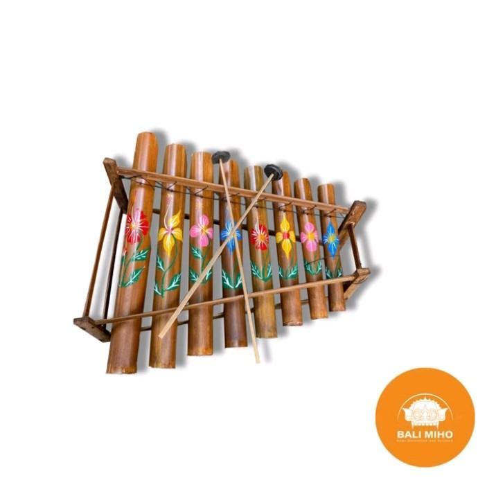 Rindik bambu Bali - Rindik Bali - Alat musik tradisional rindik bambu - 8 bunga lukis