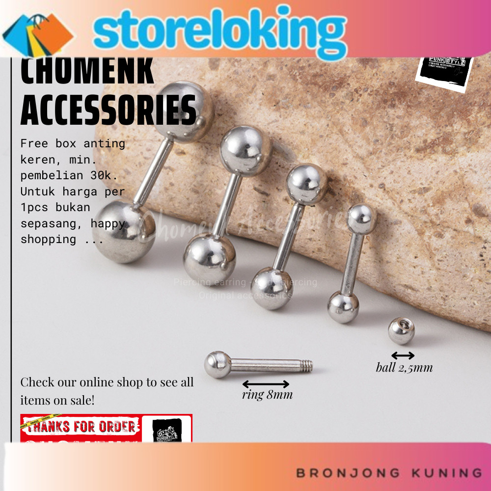 TERLARIS anting tindik barbel telnga-lidah Silver titanium pendek piercing earring anting tindik bar