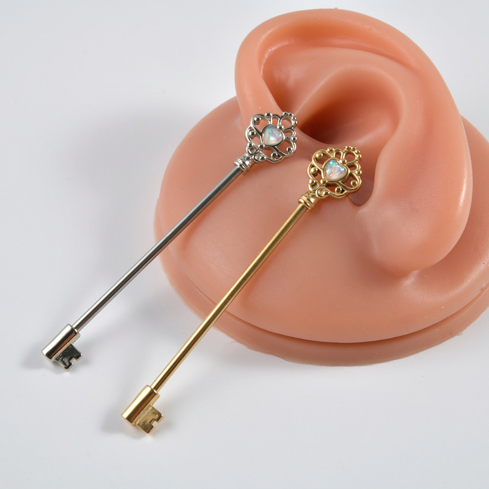 1PC Stainless Steel 14G Industrial Barbell Piercing Key Earrings Cartilage Helix Piercing Jewelry fo