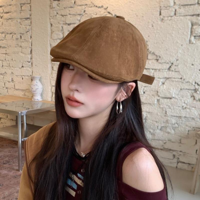 Vintage Suede Beret Adjustable Classic Newsboy Cap Imitation Suede Newsboy Caps Trendy Retro Forward