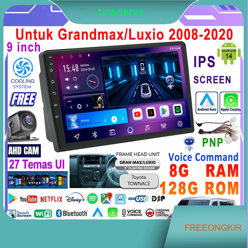 LALAHOO Untuk Grandmax/Luxio 2008-2020  8G+128G Android 14 Head Unit Dengan Frame/PNP Soket 9 Inch