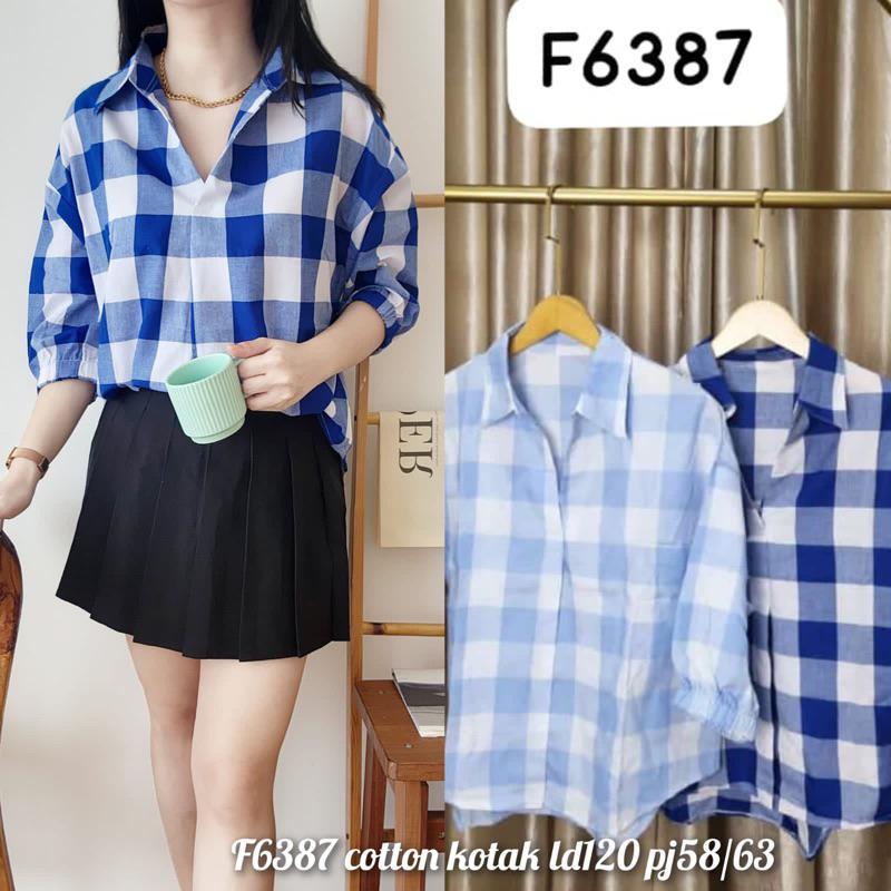 blouse / blus / atasan wanita bahan katun kotak f6387