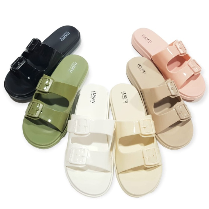 Luofu Sandal Selop Wanita Karet Ban 2 Empuk Ringan E7188-6WP (N4)Luofu Bara Bara