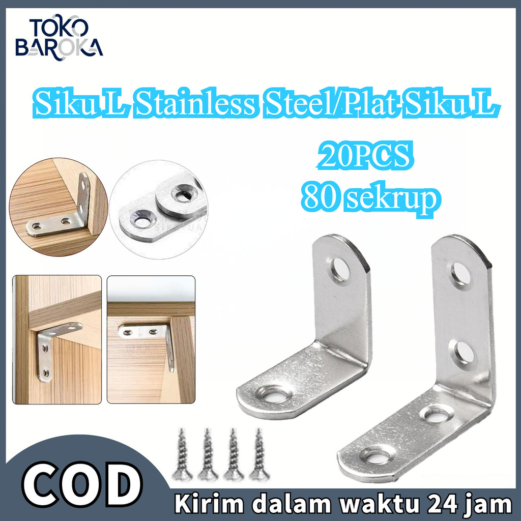 [ ready stok ]20pcs Siku L Stainless Steel/Plat Siku L /Bracket Siku Penyangga Rak/Siku Rak Verseng 