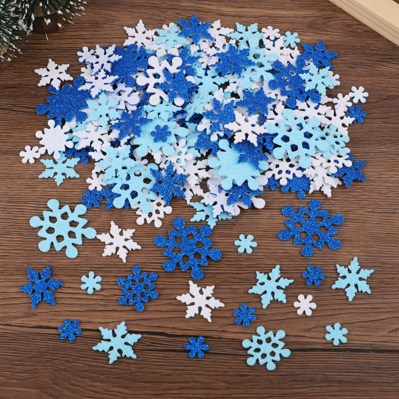 100Pcs 3D Snowflake Self-Adhesive Glitter Foam Stickers ristmas Winter Party Home Decoration Y for W