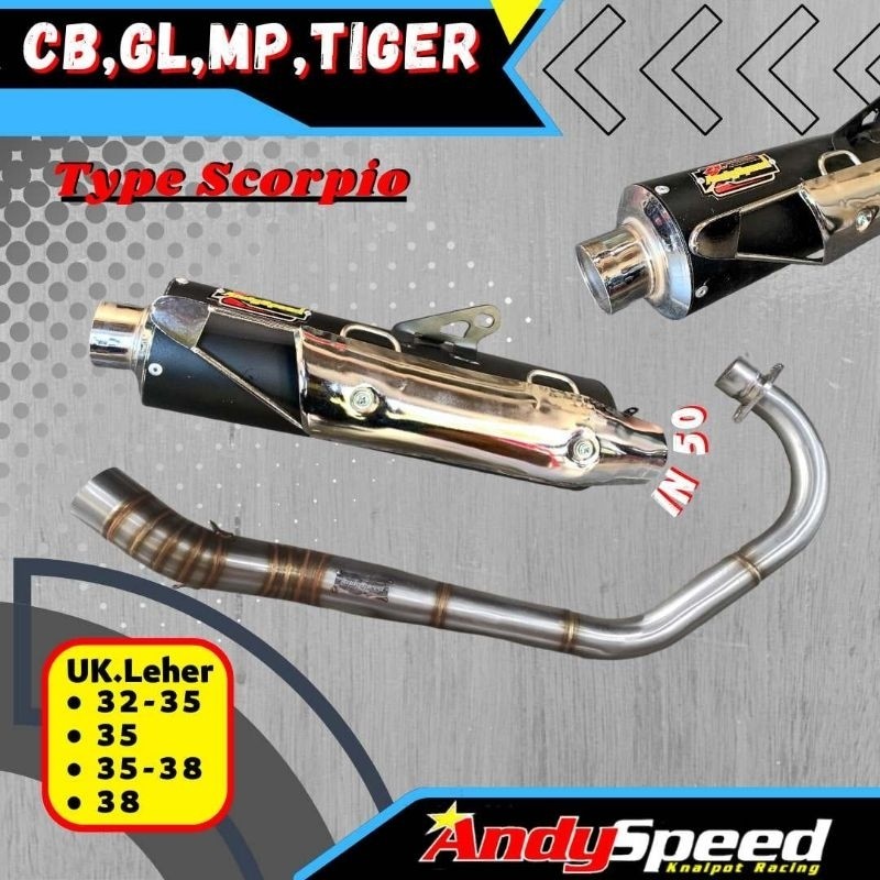knalpot model scorpio leher stainless untuk megapro gl cb tiger andy speed