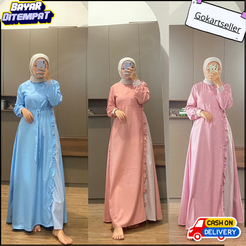 PROMO Gamis Wanita Songket Ruffle Katun Madinah Couple