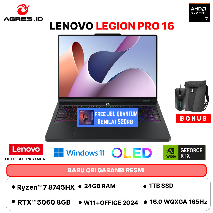 LENOVO LEGION PRO 5 16 OLED RYZEN 7 8745HX RTX5060 8GB - RAM 24GB 1TB W11+OHS 16.0WQXGA 165HZ  -15ID