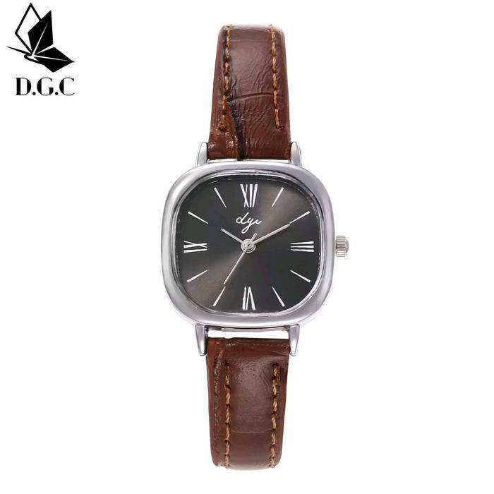 Jam Tangan Kulit Cewek Kotak Elegant Simple Rmw Number - Coklat Putih