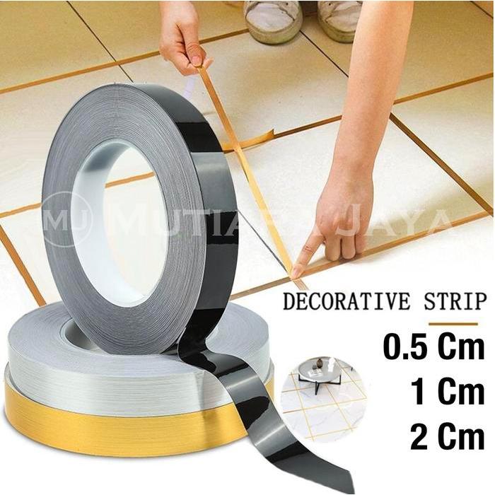 Gulungan Sticker pembatas celah nat keramik Dekorasi Lantai Kramik - Silver, 1Cm X 50M