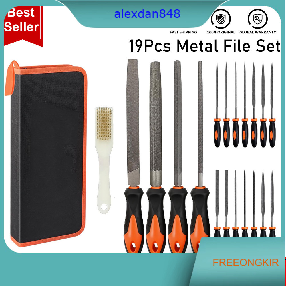 Set Kikir Besi 19 Pcs Baja T12, Kikir Mini & Besar untuk DIY Kayu dan Logam, Lengkap dengan Sikat