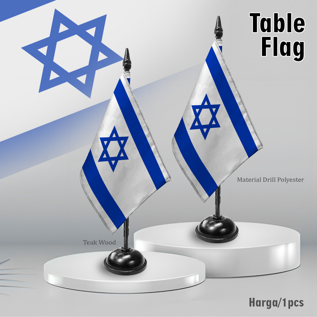Bendera Meja Negara Israel Kain Velvet Halus + Stand Kayu / Table Flag, Dekorasi Ruangan