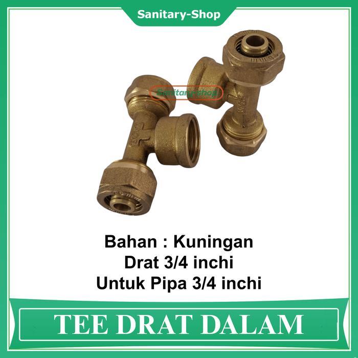 Nepel Neple Tee T Sambungan Fitting Selang Pipa Air Panas Drat Sambung Luar Dalam Kuningan 3/4" - Dr