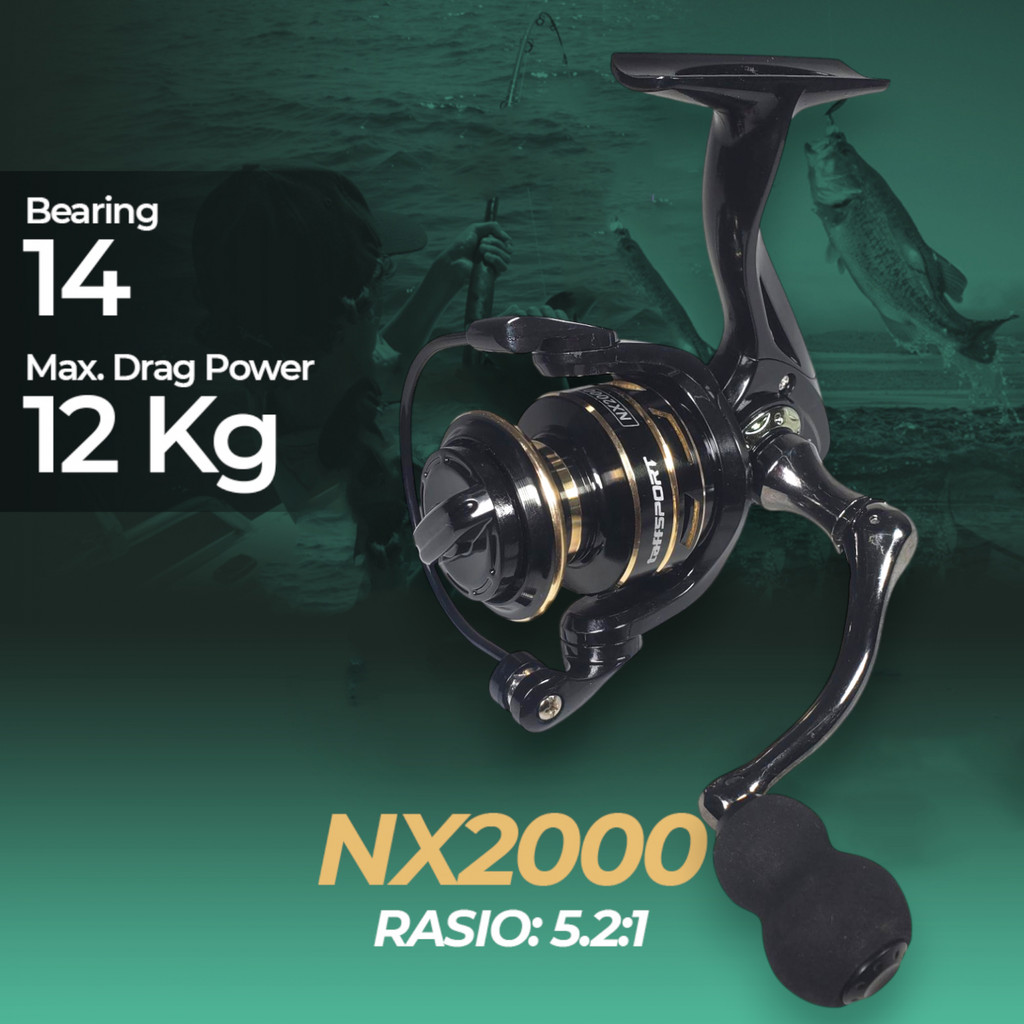 Metal Reel Pancing Spinning Fishing Reel 5.2:1 NX2000, Reel Pancing Spool Metal Kuat Galatama Kolam 