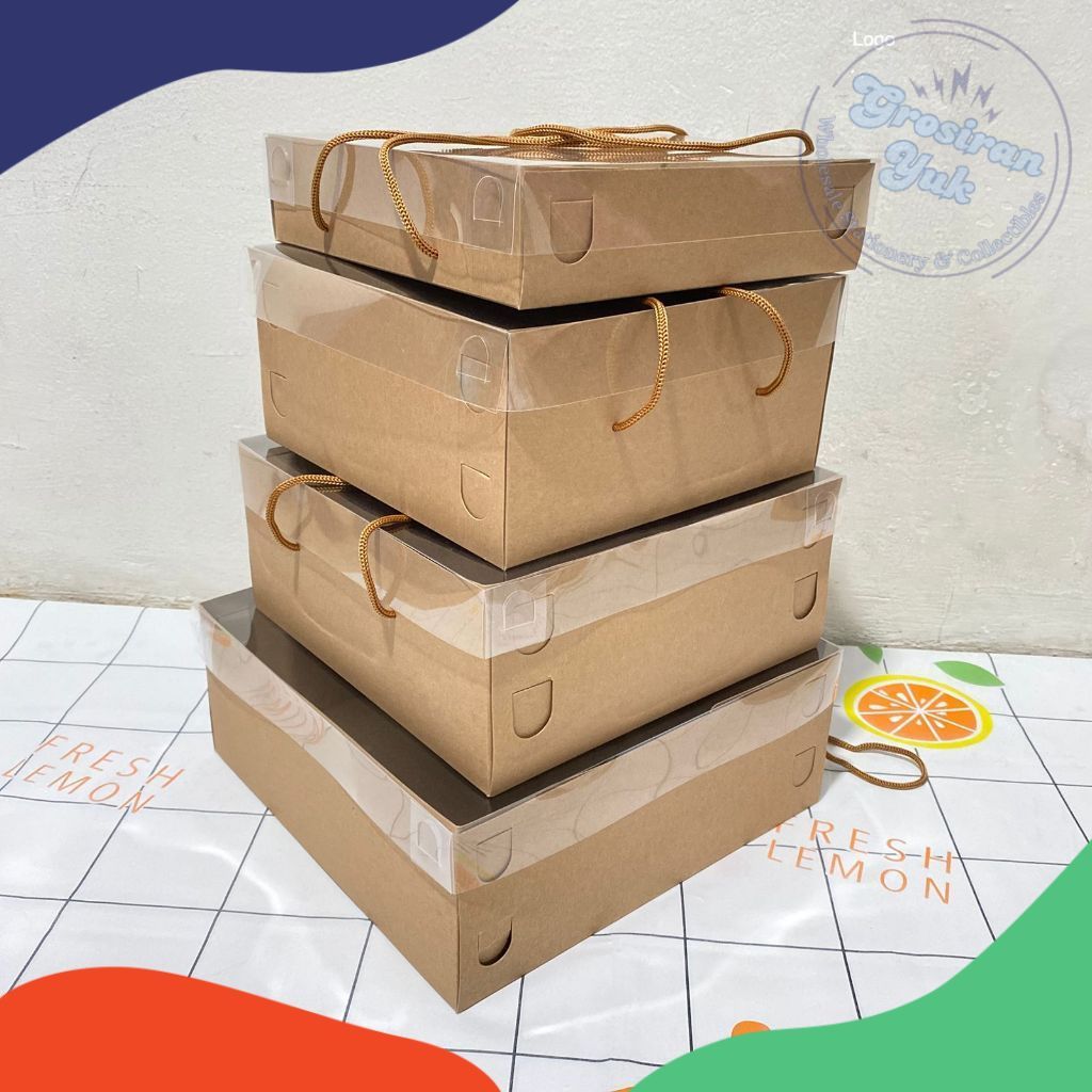 BOX MIKA TALI EMAS KARDUS COKLAT TERSEDIA 4 UKURAN TALI MIKA BOX KRAFT BOX HAMPERS KUE KOTAK PENYIMP