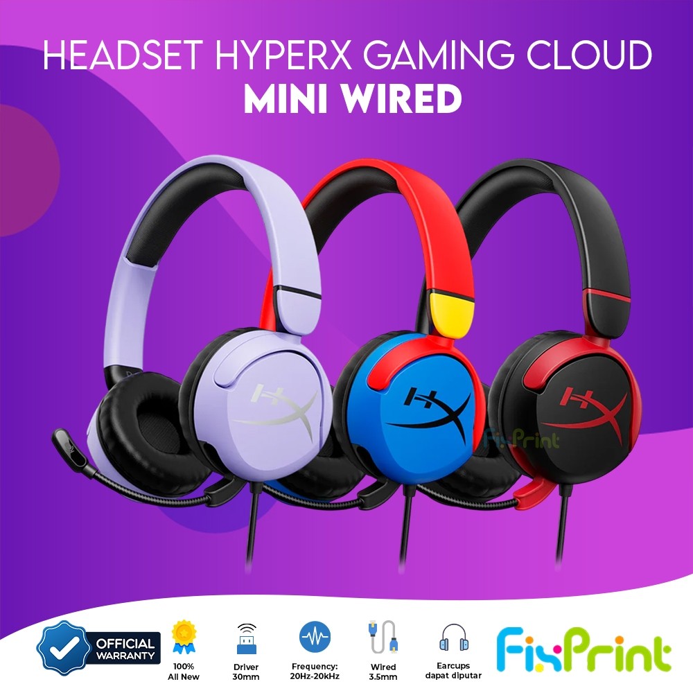 HyperX Headset Gaming Cloud Mini Wired - Black / Lavender / Multi-Color Noise Cancelling Leather Ste