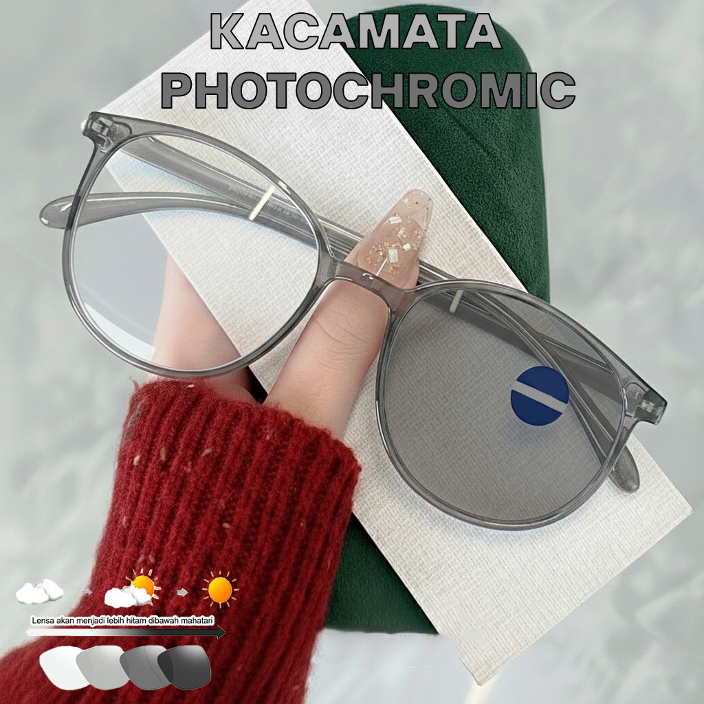 Kacamata Fotokromik Fashion Pria Wanita TR90 Fleksibel Lensa Photochromic Anti Radiasi Kacamata Pria