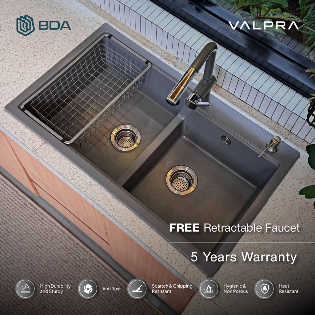 Valpra Kitchen Sink 2 Lubang Wastafel Cuci Piring Bak Cuci Piring Granit V GE 8650