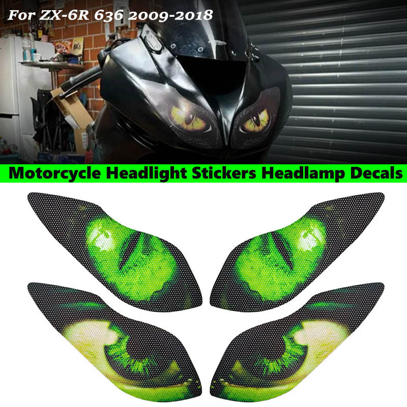 Fit For KAWASAKI ZX-6R ZX636 2009-2018 Motorcycle Headlight Sticker decoration Decal Front Fairing H