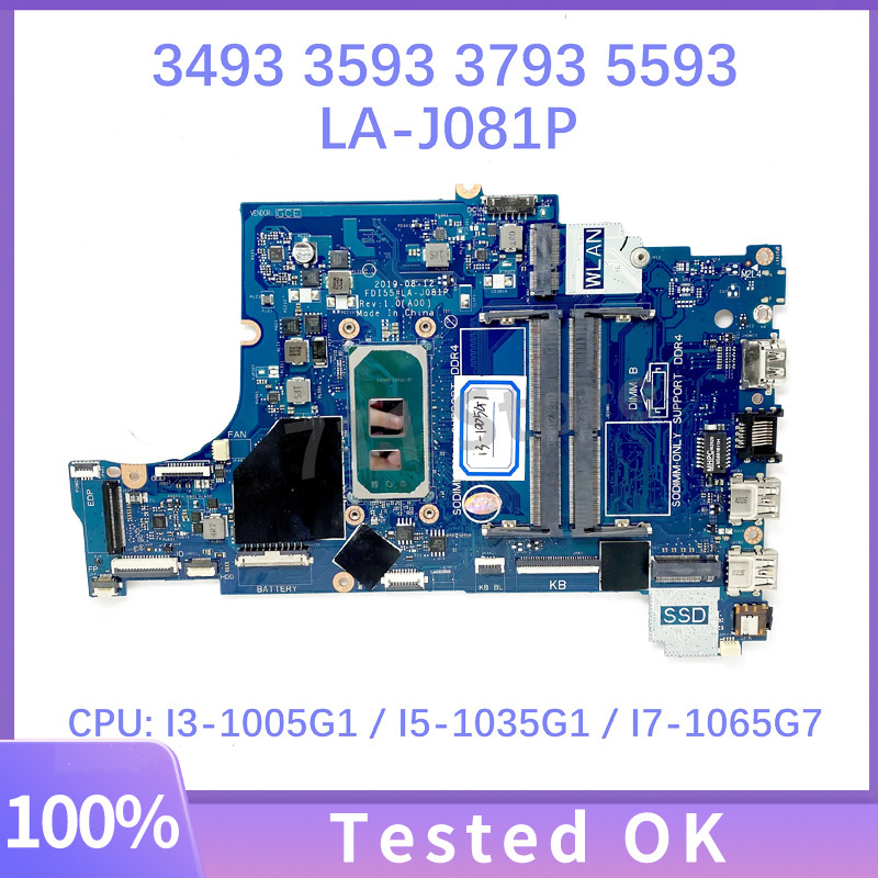 LA-J081P For Dell Vostro 3401 3501 3491 Inspiron 3493 3593 3793 5593 Laptop Motherboard W/I3-1005G1 