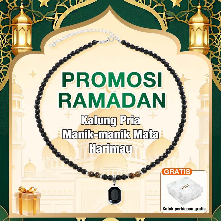 [Promosi Ramadan ] Kalung Pria Manik-manik Batu Hitam Akik Kalung Pria Keren Mata Harimau Obsidian -