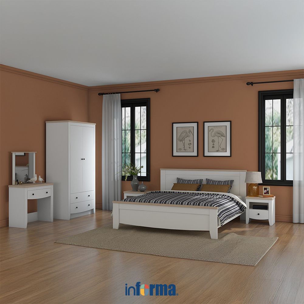 Informa 160x200 cm Kasablanka Set Kamar Tidur - Putih Set Bedroom Furniture Set Tempat Tidur Lemari 
