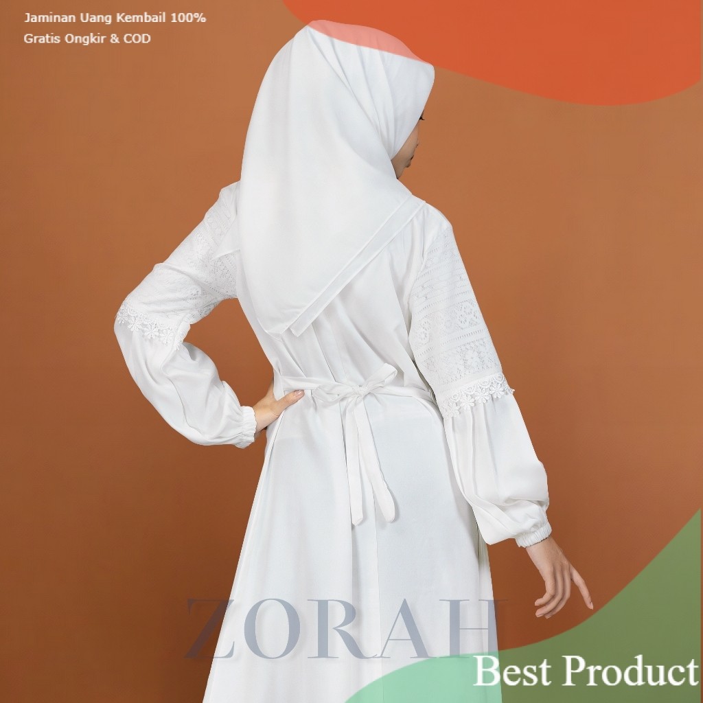 ZORAH • Gamis brokat putih wanita dewasa dan remaja kekinian | Dress brukat putih wanita muslimah | 