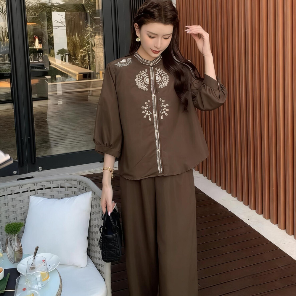 FADFAD Setelan Bordir Wanita|Setelan Baju Celana Bordir|Setelan Blouse Lengan Balon|Setelan Celana K