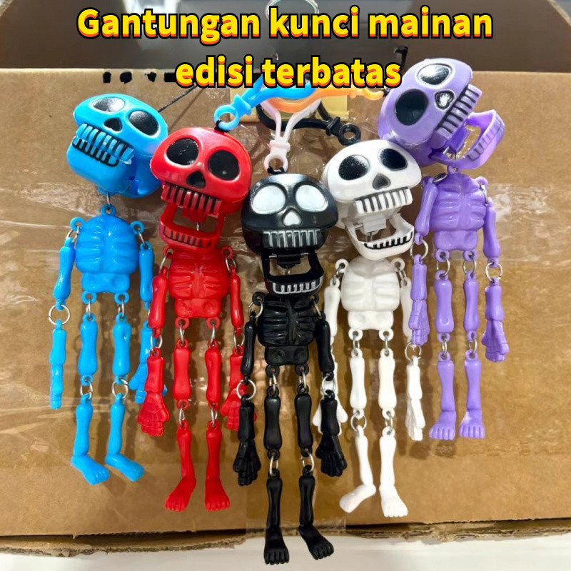 Gantungan Kunci Tengkorak Lucu dengan Tali Tarik/Mainan Unik/Dekorasi Tas Terbuat dari ABS