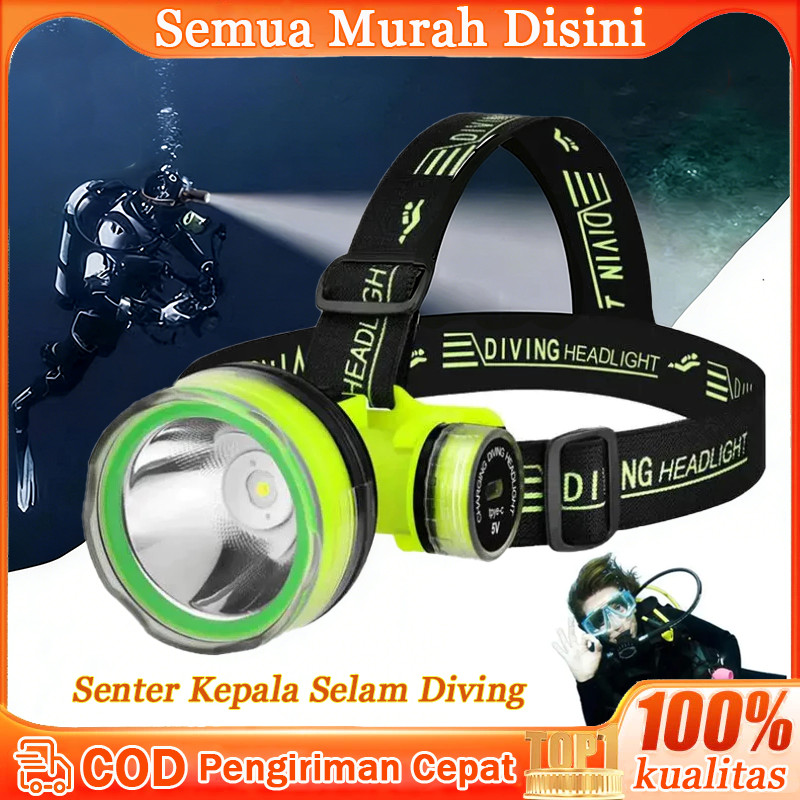 Senter Kepala Selam Diving Cahaya Super Terang Waterproof Laser Jarak Sorot Jauh 7200mah Tahan 30 Ja
