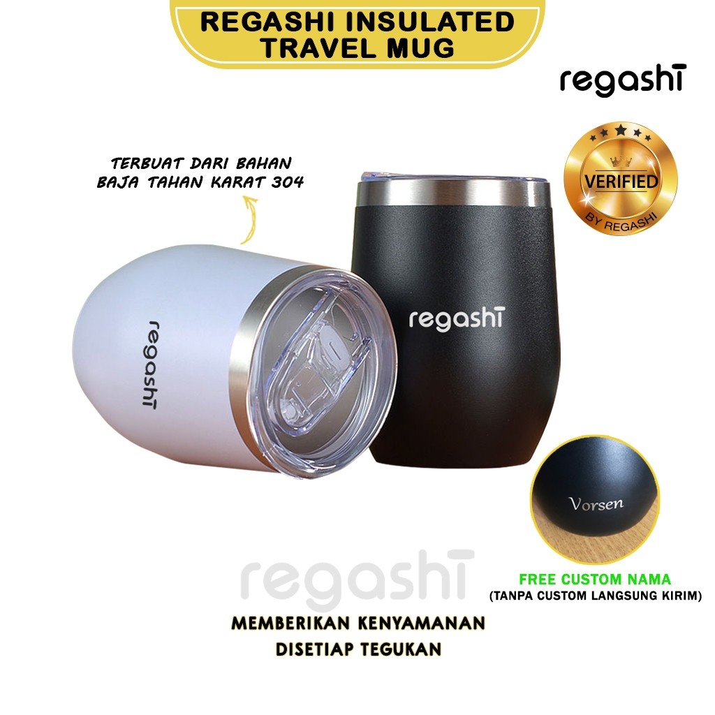 FLASHSALE [GGW] [ CUSTOM NAMA ] REGASHI INSULATED TRAVEL MUG COFFEE TRAVEL CUP EGGSHELL COFFEE MUG