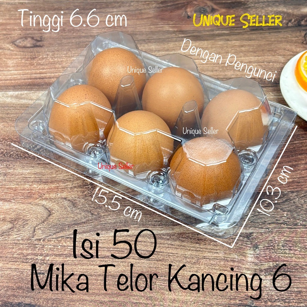 Tray Telor Ayam Mika isi 6 dengan Pengunci TEBAL isi 50 pcs Mika Telur Ayam Plastik Kancing Sekat 6