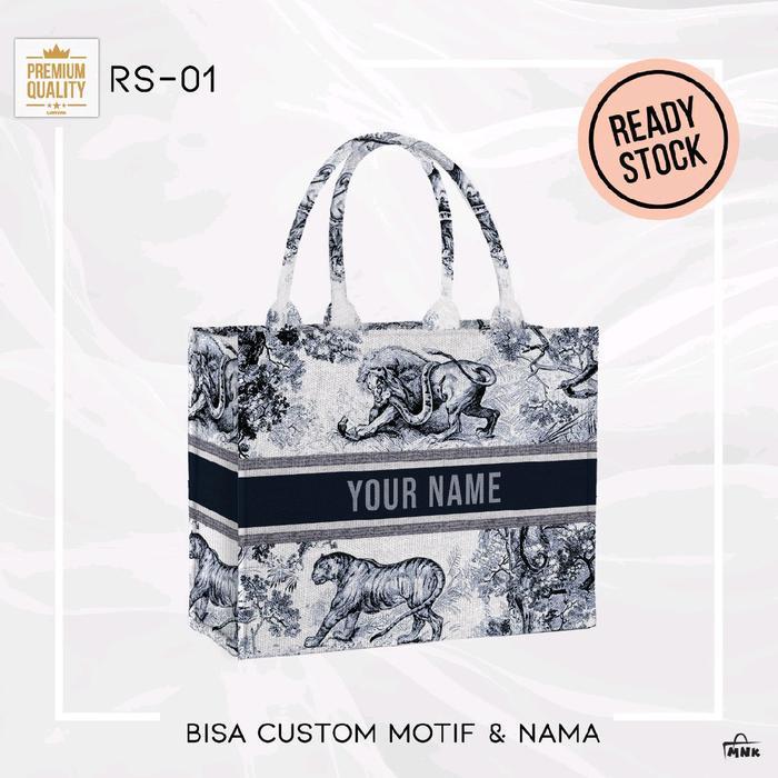 MNK Tas Wanita Handbag Kanvas Poli Premium Ukuran 36x12x27cm Totebag dengan Penutup Magnet Kiss Lock