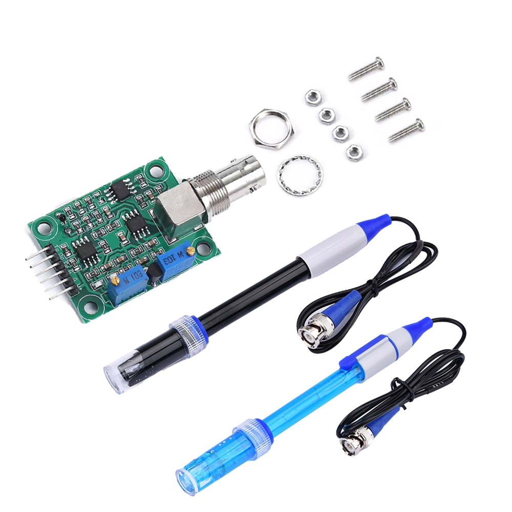 Modul Sensor Pengatur Deteksi Nilai PH Cairan, Pengukur Kontrol Pemantauan + Probe Elektroda PH BNC 