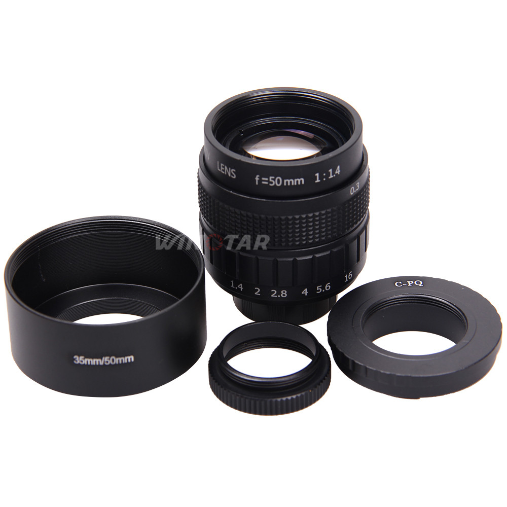 50mm F1.4 CCTV TV Movie lens + C-PQ Lens Mount Ring Adapter + Lens Hood + Macro Ring for Pentax Q / 