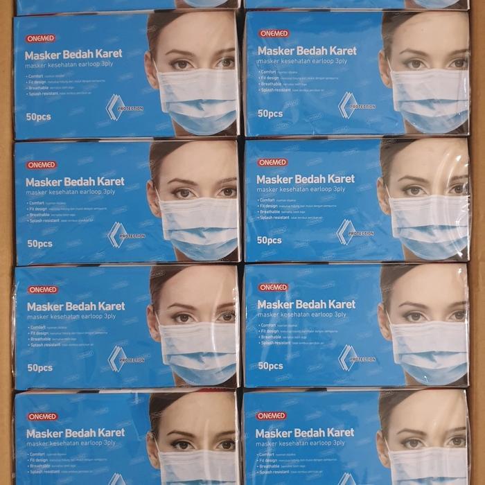 febrimaret1 Masker karet onemed biru/ masker medis onemed biru (KARTON) TERLARIS