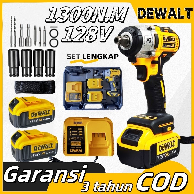 DEWALT Impact Wrench Tanpa Kabel 1300NM Cordless Impact Wrench dengan 2 Baterai untuk Baut Mobil Imp