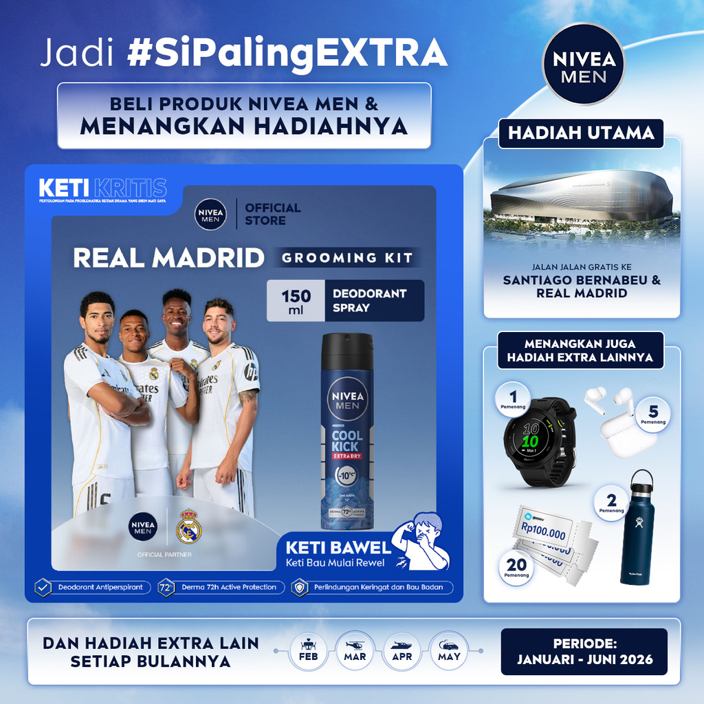 NIVEA MEN Deodorant Spray Cool Kick 150ml - Deodoran semprot pria perlindungan ekstra kering dari ke