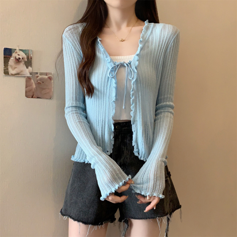 Mode Vogue Cardigan rajut model V-neck berkerut gaya Korea terbaru untuk wanita