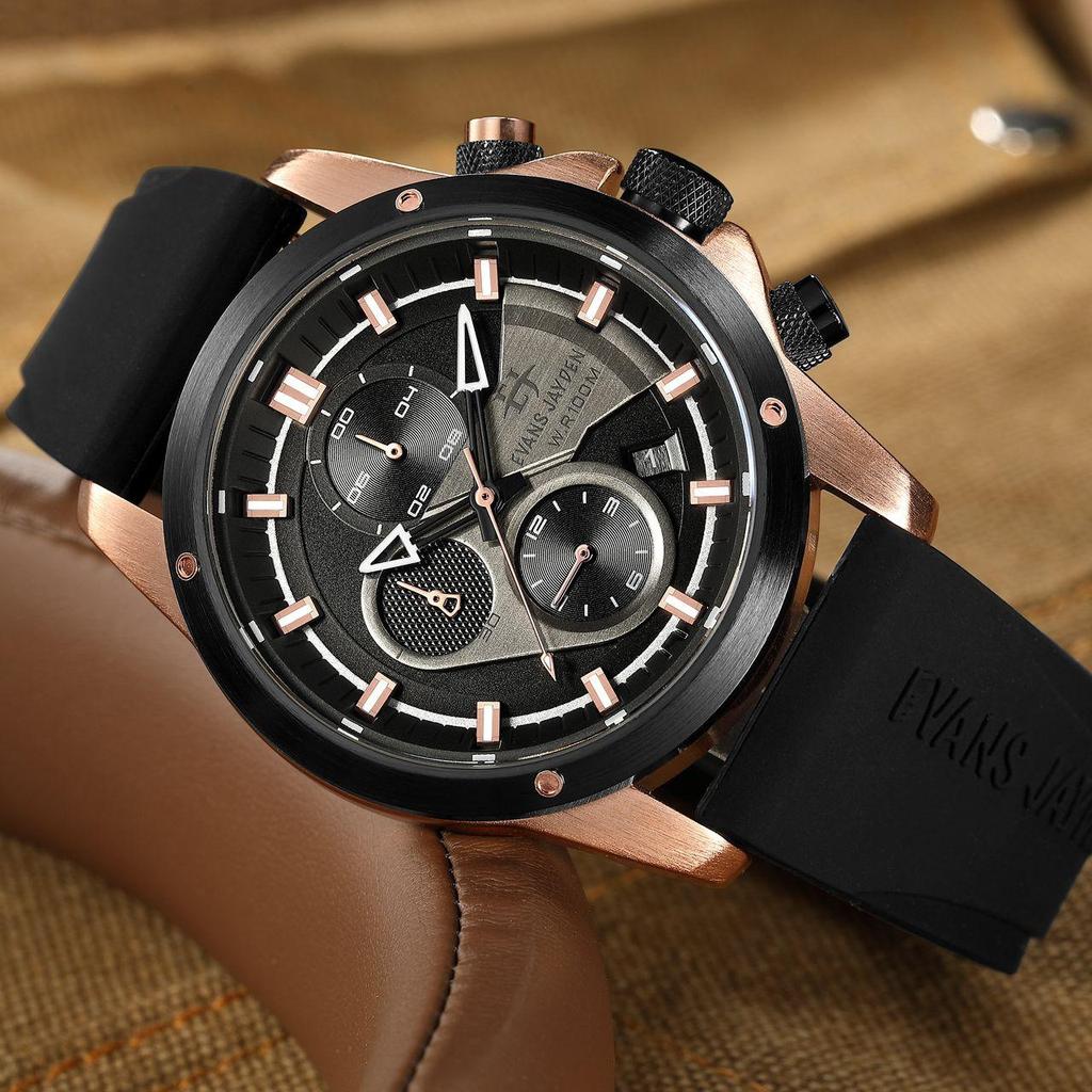 DISKON  Jam tangan Evans Jayden Jam Tangan Pria 9589 Rubber Kaca Sapphire Chronograph Water Resistan